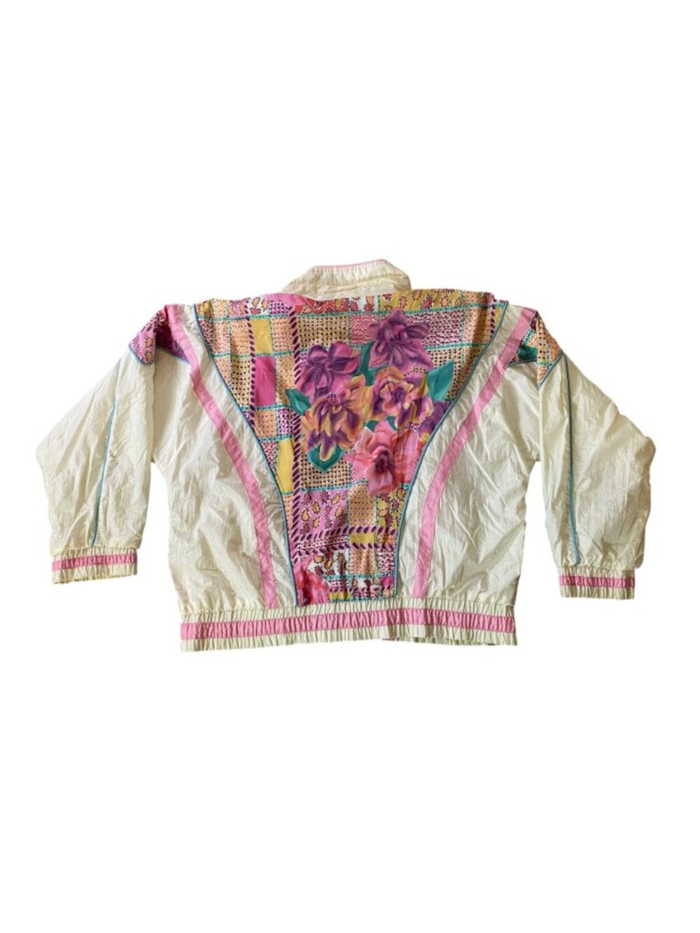 Vintage 80s East West Floral Patchwork Nylon Jacket Medium Pink White - Picture 2 of 9